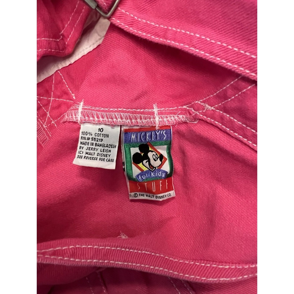 Vintage Mickey & Minnie Mouse Pink Denim Overalls Shortalls Kids Size 10 90s - Picture 3 of 6